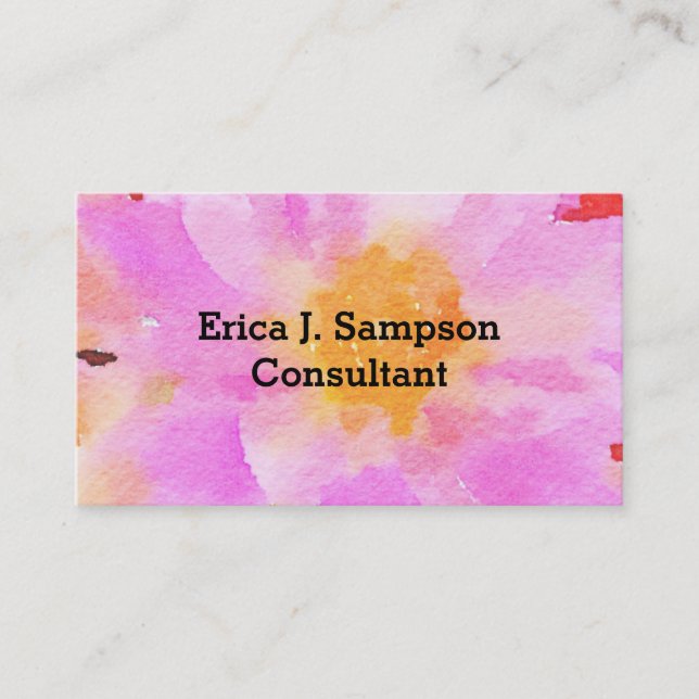 Carte de visite aquarelle florale rose (Devant)