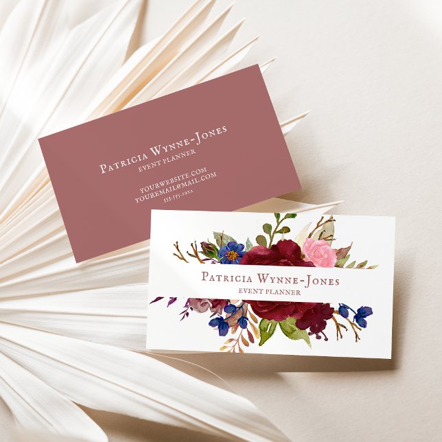 Carte De Visite Aquarelle Florale Rustique Marsala (Créateur téléchargé)