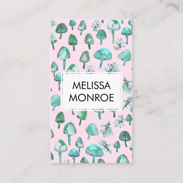 Carte De Visite Aquarelle Forêt Botanique Champignons Champignons  (Devant)