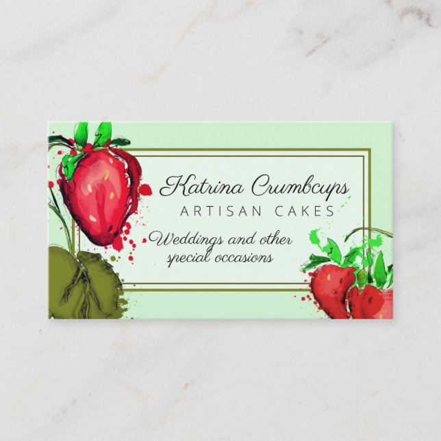 Carte De Visite Aquarelle fraises fruits confiture gâteau tarte bo (Devant)