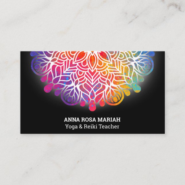 Carte De Visite *~* Aquarelle gras Rainbow Mandala Spirituel (Devant)
