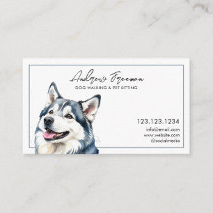 Carte De Visite Aquarelle Gris Husky Chien Marcher