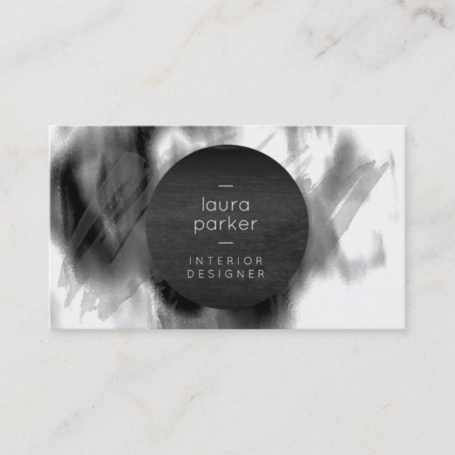 Carte De Visite Aquarelle gris noir et blanc Splatter moderne (Devant)