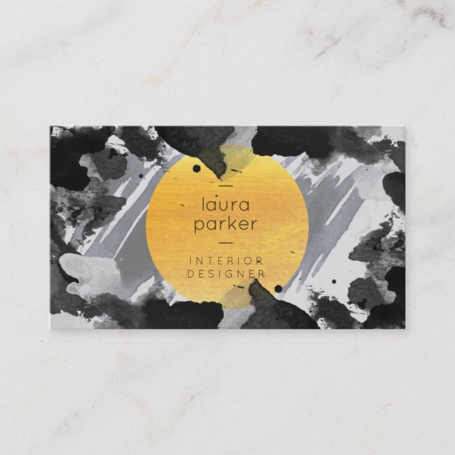 Carte De Visite Aquarelle gris noir Splatter Abstrait moderne (Devant)