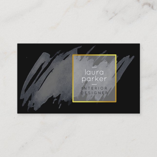 Carte De Visite Aquarelle gris noir Splatter Abstrait moderne (Devant)