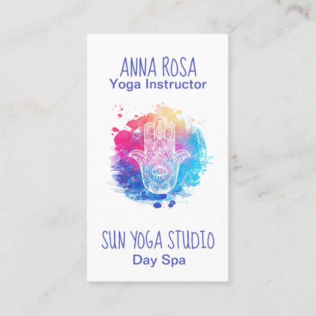 Carte De Visite *~* Aquarelle Hamsa Spa de Yoga à la main (Devant)