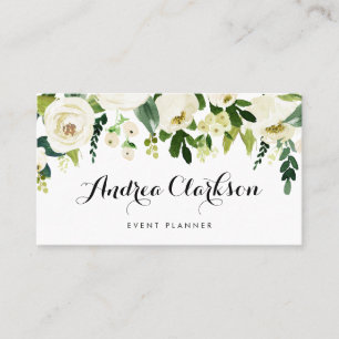 Carte De Visite Aquarelle Hiver Fleurs blanches Garland