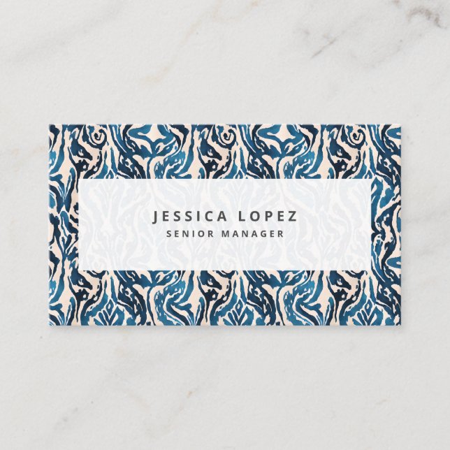 Carte De Visite Aquarelle Ikat Blue Abstraite Générique Profession (Devant)
