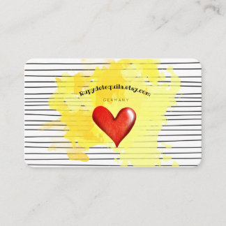 Carte De Visite Aquarelle jaune cœur lignes organiques élégantes