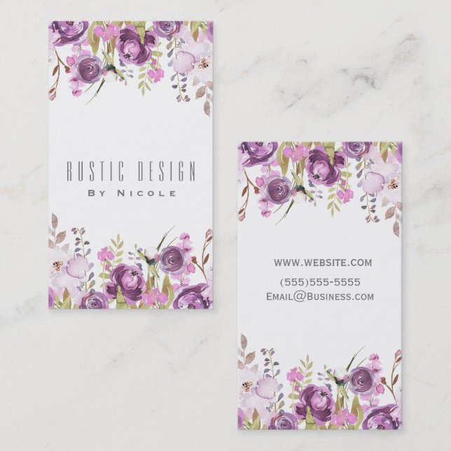 Carte De Visite Aquarelle Lavande Violette Lilac Chic Floral (Devant / Derrière)