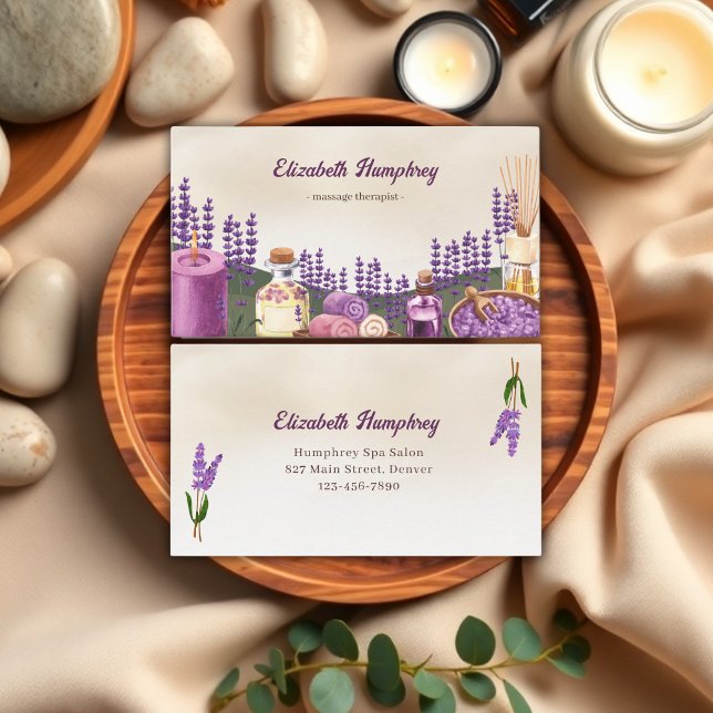Carte De Visite Aquarelle Lavender Spa Design Massage Thérapiste (Watercolor Lavender Spa Design Massage Therapist Business Card)