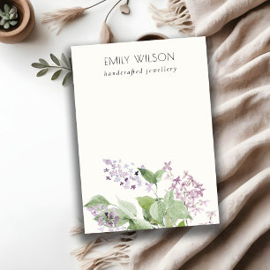 Carte De Visite Aquarelle Lilac douce Floral Blank Bijoux