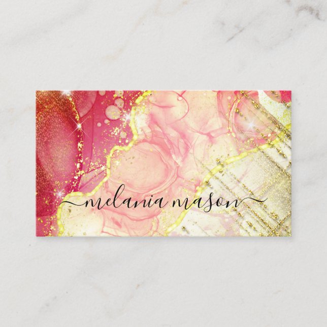 Carte De Visite Aquarelle Liquide Rose Or Moderne Alcool Encre Art (Devant)