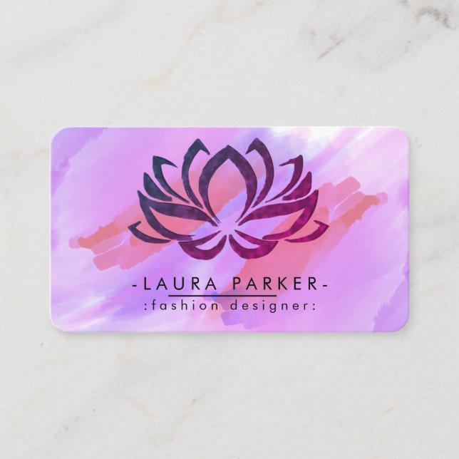 Carte De Visite Aquarelle Lotus Fleur rose Purple Splatz Yoga (Devant)