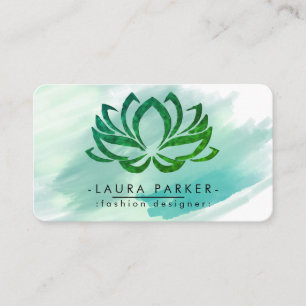 Carte De Visite Aquarelle Lotus Fleur Vert Turquoise Yoga