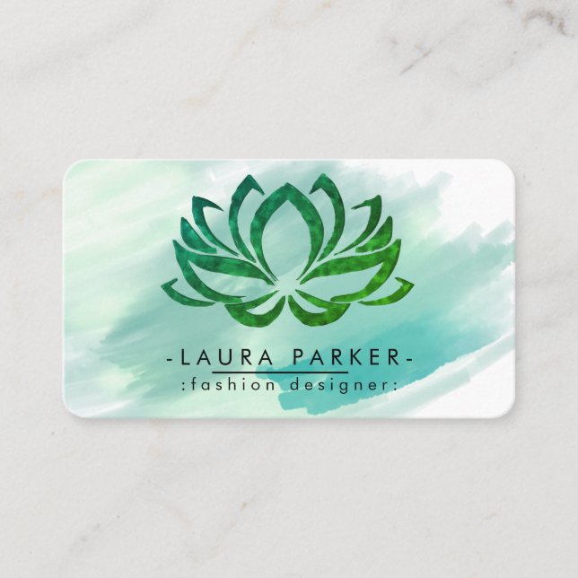 Carte De Visite Aquarelle Lotus Fleur Vert Turquoise Yoga (Devant)