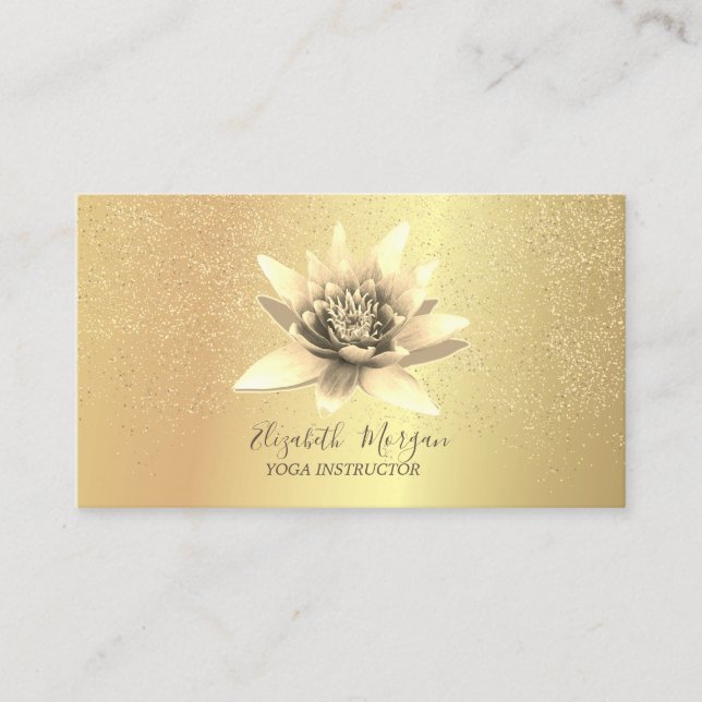 Carte De Visite Aquarelle Lotus Gold Confetti Yoga Instructeur (Devant)