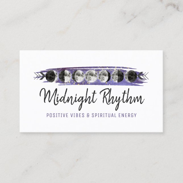 Carte De Visite Aquarelle Lune Cycle lunaire Nuit Ciel Médias soci (Devant)