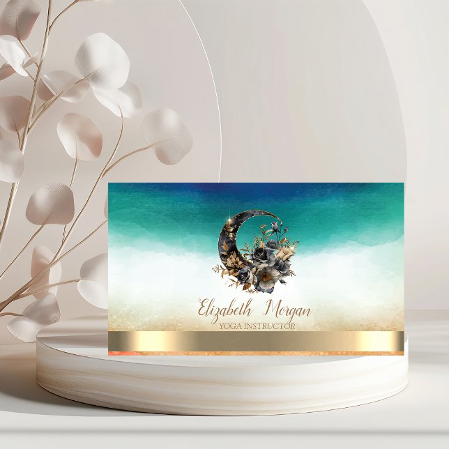 Carte De Visite Aquarelle lune florale élégante (Créateur téléchargé)