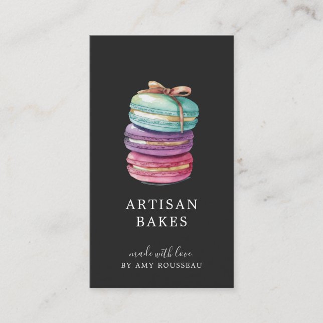 Carte De Visite Aquarelle Macaron Cookies Baker Pâtisserie Chef (Devant)
