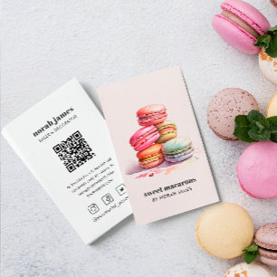 Carte De Visite Aquarelle Macarons gâteau doux Icône sociale QR CO