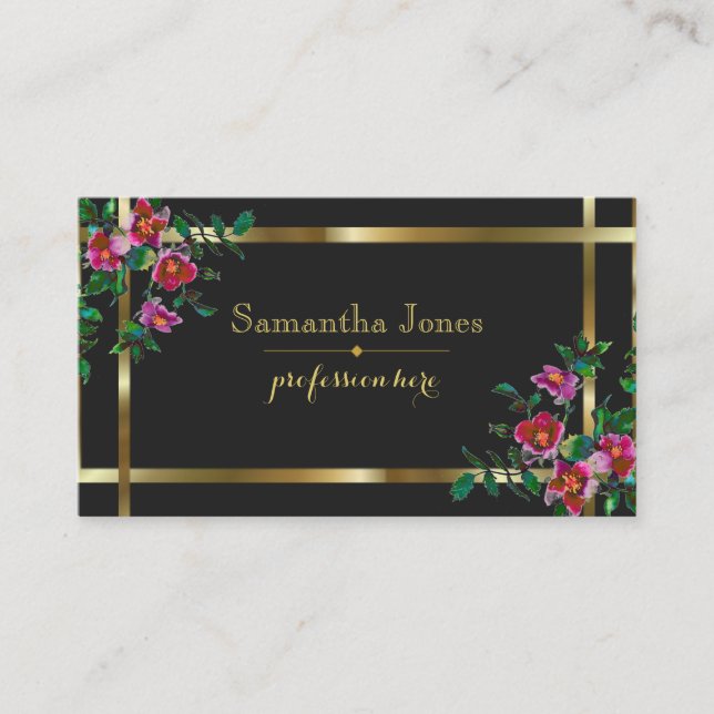 Carte De Visite Aquarelle magenta rose vintage roses (Devant)