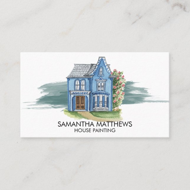Carte De Visite Aquarelle Maison Peinture Peinture Peinture Brush  (Devant)