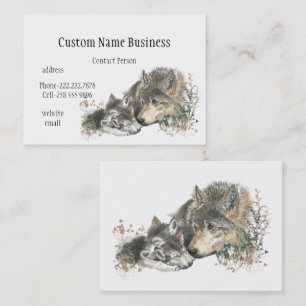 Carte De Visite Aquarelle Mère ou Père Wolf avec petits