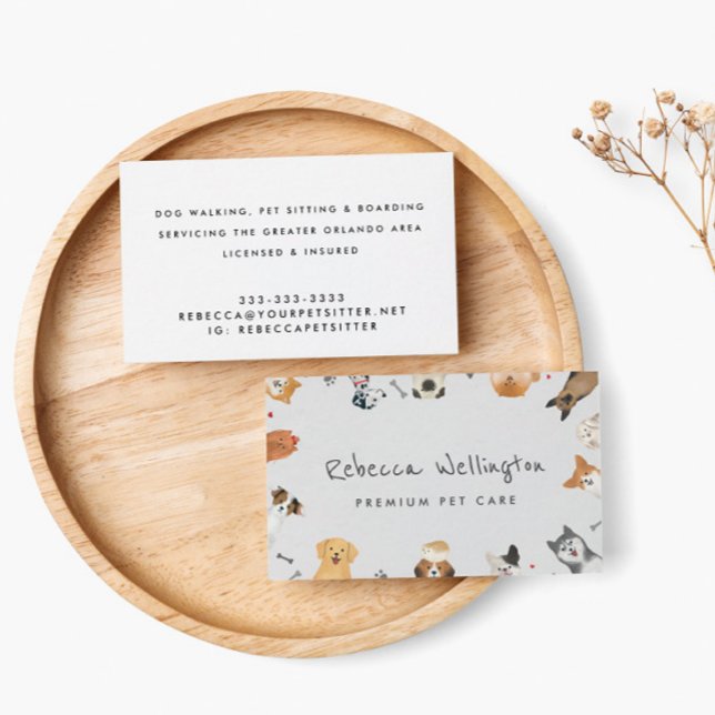 Carte De Visite Aquarelle mignonne Animaux Chiens Animaux Animaux  (Créateur téléchargé)