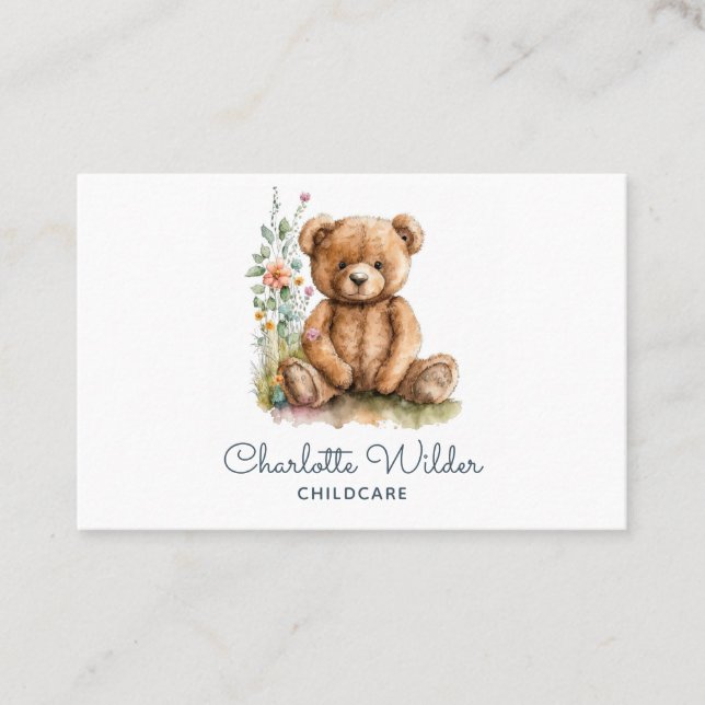 Carte De Visite Aquarelle mignonne Ours en peluche Garde d'enfants (Devant)