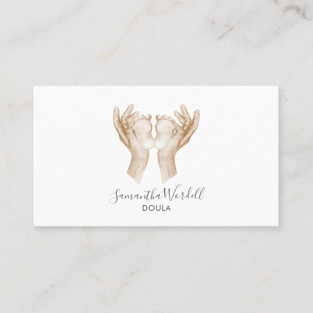 Carte De Visite Aquarelle mignonne Pieds bébé Naissance Doula ou s (Devant)