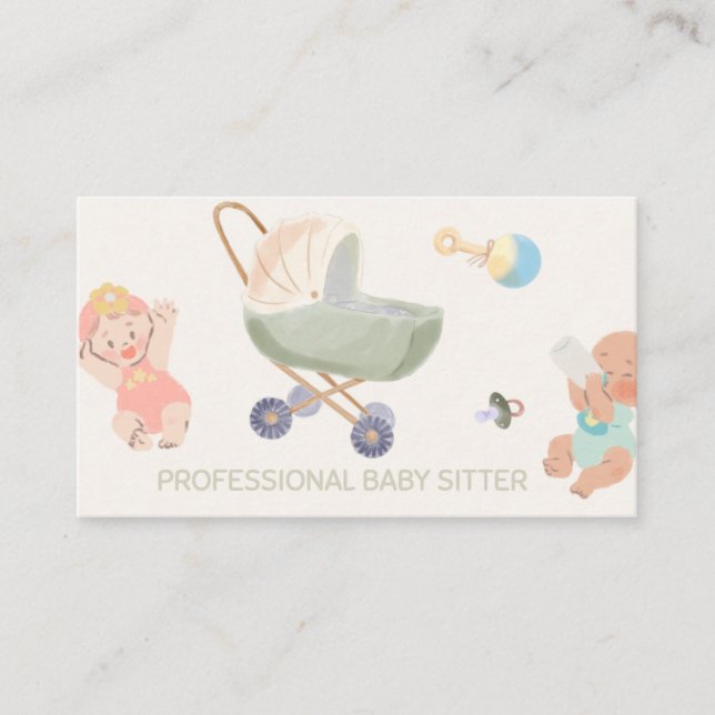 Carte de visite aquarelle mignonne pour gardienne  (Devant)