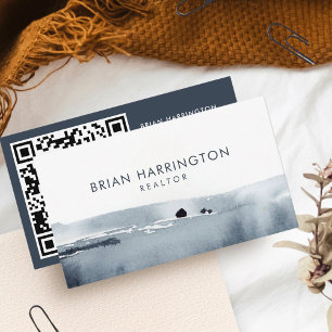Carte De Visite Aquarelle minimaliste à balayage de code QR
