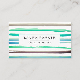 Carte De Visite Aquarelle minimaliste rayée Motif Turquoise bleu
