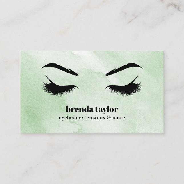 Carte De Visite Aquarelle Mint vert Eyelash Browbar professionnel (Devant)