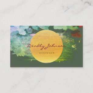 Carte De Visite Aquarelle moderne Abstrait Élégant Vert Jaune