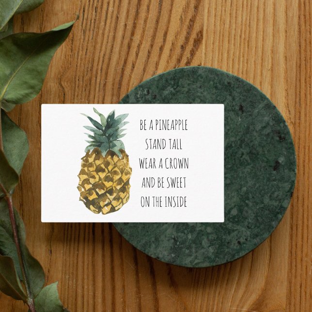 Carte De Visite Aquarelle moderne ananas et citation amusante posi (Créateur téléchargé)