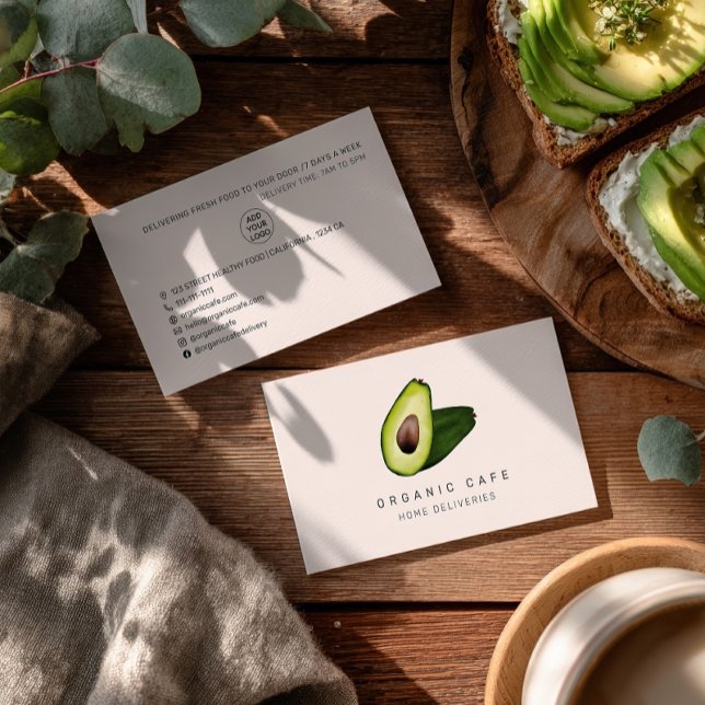 Carte De Visite Aquarelle moderne avocat café livraison à domicile (Modern watercolor avocado cafe home delivery food business card)