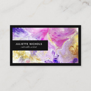 Carte De Visite Aquarelle moderne chic rose violet artiste or