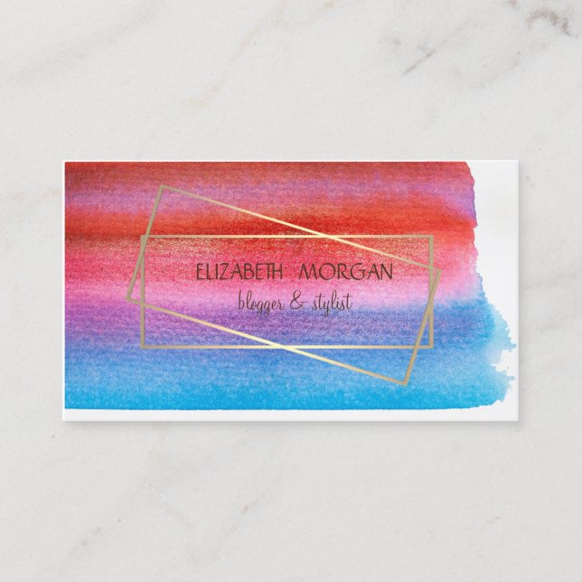 Carte De Visite Aquarelle Moderne Éclaboussure, Cadre Doré (Devant)