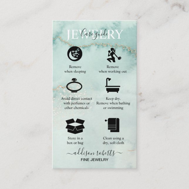 Carte De Visite Aquarelle moderne élégante Soin Bijoux vert Busi (Devant)