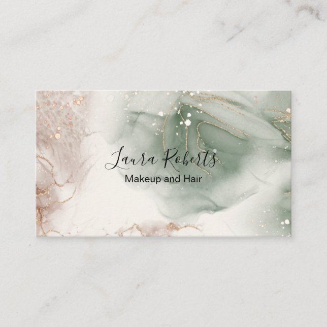 Carte De Visite Aquarelle moderne élégante Vert et Or (Devant)