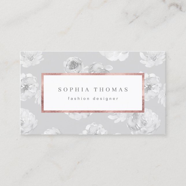 Carte De Visite Aquarelle moderne floral rose or professionnel bu (Devant)