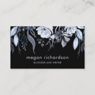 Carte De Visite Aquarelle moderne florale foncée sur le noir