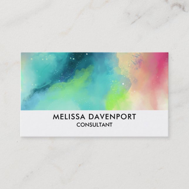 Carte De Visite Aquarelle moderne Green & Red Space Nebula (Devant)