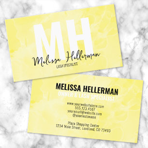Carte De Visite Aquarelle moderne Monogramme jaune
