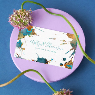 Carte De Visite Aquarelle moderne or turquoise éclat orange