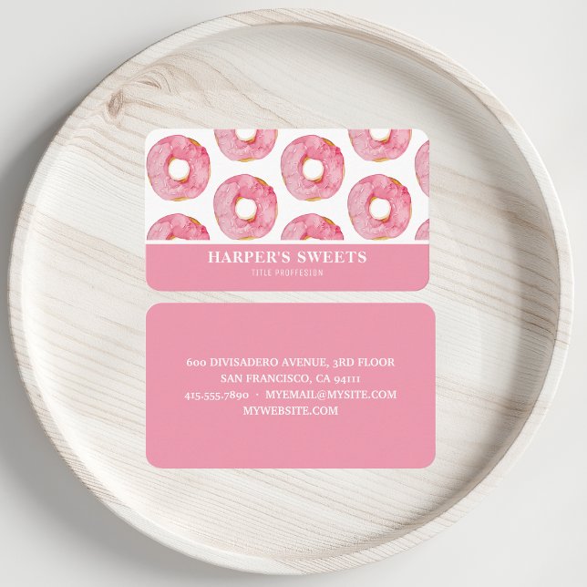 Carte De Visite Aquarelle moderne Pink Donuts Professional (Créateur téléchargé)