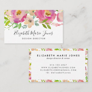 Carte De Visite Aquarelle moderne rose vif Professional Floral