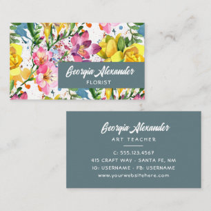Carte De Visite Aquarelle moderne tendance Artiste Floral Floriste